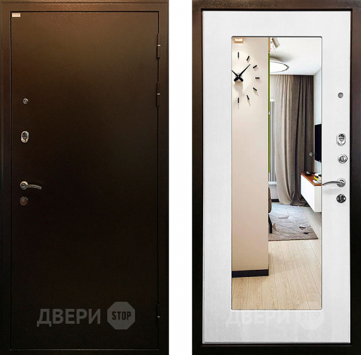 Входная металлическая Дверь Ратибор Милан 3К зеркало Белый ясень