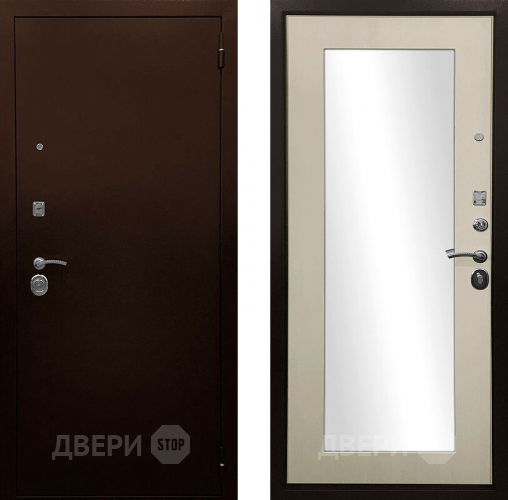 Входная металлическая Дверь Ратибор Оптима 3К зеркало Лиственница беж