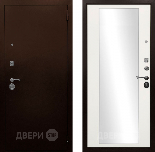 Входная металлическая Дверь Ратибор Троя 3К зеркало Белый матовый