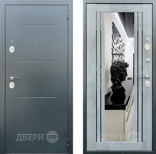 Входная металлическая Дверь Престиж Люкс с зеркалом Бетон