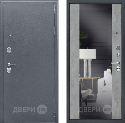 Входная металлическая Дверь Йошкар Спартак-Б с зеркалом Бетон светлый