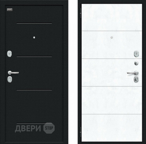 Входная металлическая Дверь внутреннего открывания Bravo Граффити-1 Инсайд Букле черное/Snow Art