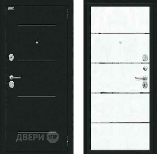 Входная металлическая Дверь Bravo Лайн Букле черное/Snow Art