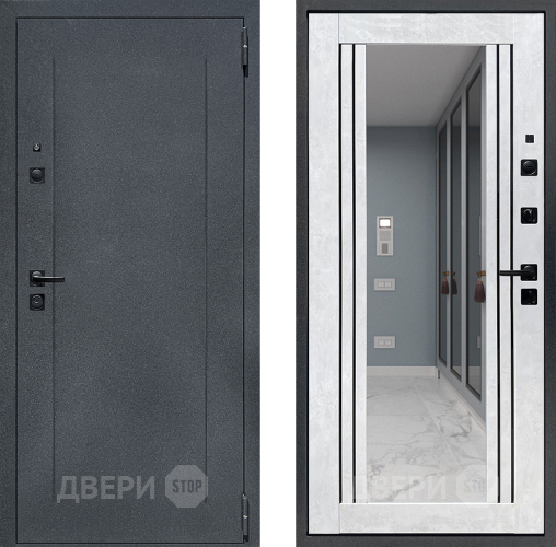 Входная металлическая Дверь Престиж Лофт с зеркалом Бетон снежный
