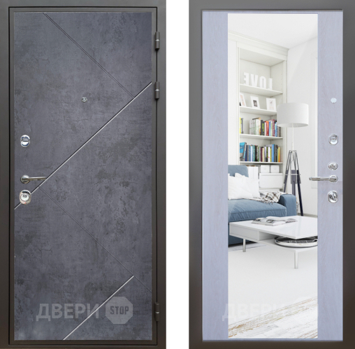 Входная металлическая Дверь Шелтер (SHELTER) Комфорт Бетон урбан индиго 12 с зеркалом Дуб филадельфия крем