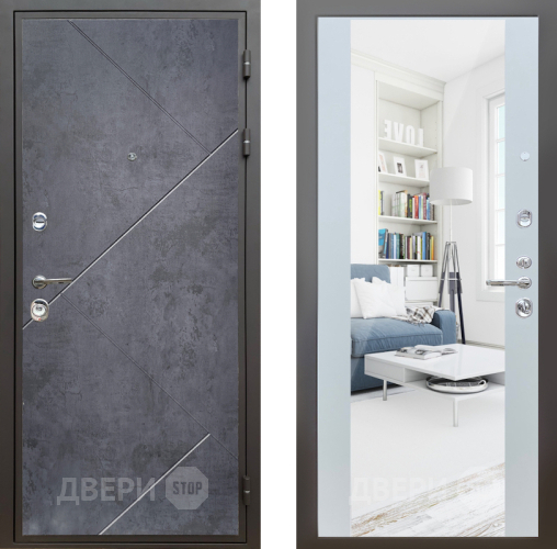 Входная металлическая Дверь Шелтер (SHELTER) Комфорт Бетон урбан индиго 13 с зеркалом Белый матовый