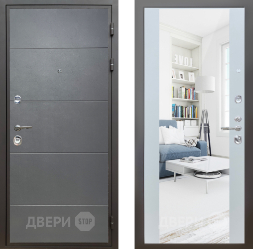 Входная металлическая Дверь Шелтер (SHELTER) Комфорт Лофт графит 13 с зеркалом Белый матовый