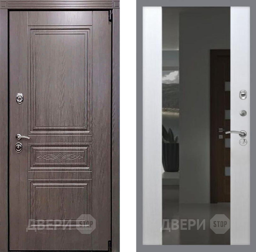Входная металлическая Дверь Рекс (REX) Пренмиум-S СБ-16 Зеркало Белый ясень