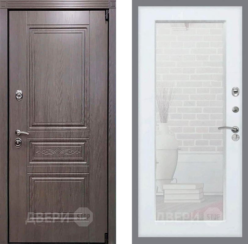 Входная металлическая Дверь Рекс (REX) Пренмиум-S Зеркало Пастораль Белый ясень