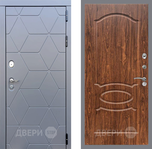 Входная металлическая Дверь Стоп КОСМО ФЛ-128 орех тисненый