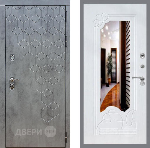Входная металлическая Дверь Стоп БЕТОН ЗкркалоФЛ-147 Ясень белый