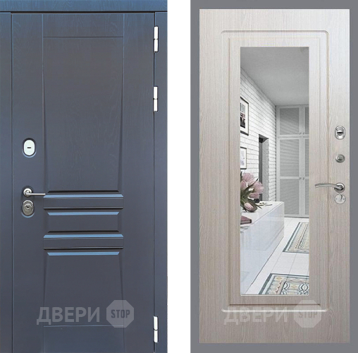 Входная металлическая Дверь Стоп ПЛАТИНУМ Зеркало ФЛ-120 Беленый дуб