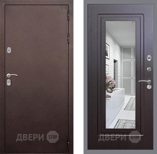 Входная металлическая Дверь Стоп КЛАССИК Медь Зеркало ФЛ-120 Венге