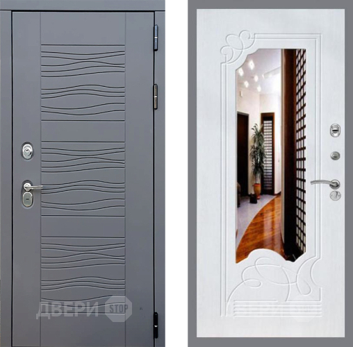 Входная металлическая Дверь Стоп СКАНДИ ЗкркалоФЛ-147 Ясень белый