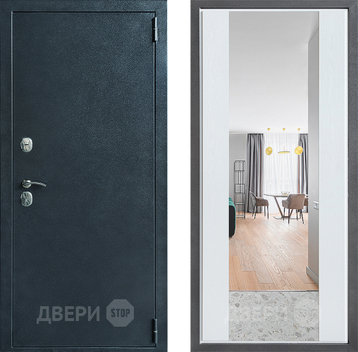 Входная металлическая Дверь Дверной континент ДК-70 Дизайн ФЛЗ-1 Зеркало Белое дерево