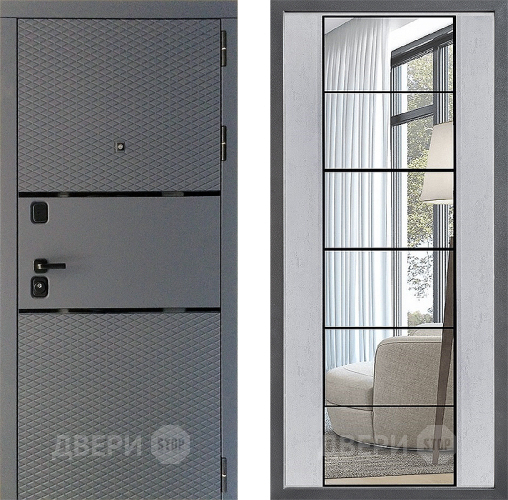 Входная металлическая Дверь Дверной континент Диамант Дизайн ФЛЗ-2 Зеркало Бетон светлый