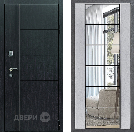 Входная металлическая Дверь Дверной континент Теплолюкс Дизайн ФЛЗ-2 Зеркало Бетон светлый