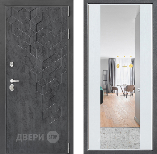 Входная металлическая Дверь Дверной континент ДК-3/713 ФЛЗ-1 Зеркало Белое дерево