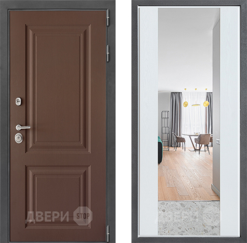 Входная металлическая Дверь Дверной континент ДК-3/729 ФЛЗ-1 Зеркало Белое дерево