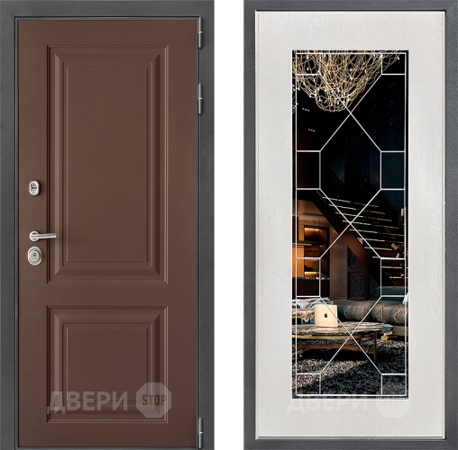 Входная металлическая Дверь Дверной континент ДК-3/729 ФЛ-Тиффани Зеркало Белое дерево