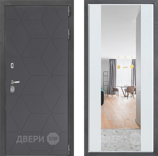 Входная металлическая Дверь Дверной континент ДК-3/744 ФЛЗ-1 Зеркало Белое дерево