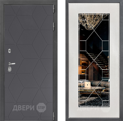 Входная металлическая Дверь Дверной континент ДК-3/744 ФЛ-Тиффани Зеркало Белое дерево