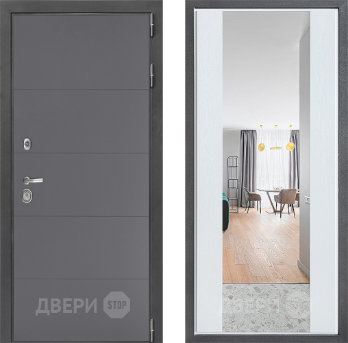 Входная металлическая Дверь Дверной континент ДК-3/649 ФЛЗ-1 Зеркало Белое дерево