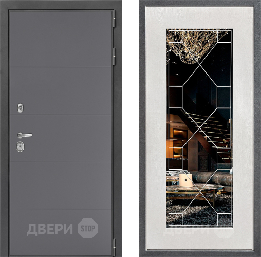 Входная металлическая Дверь Дверной континент ДК-3/649 ФЛ-Тиффани Зеркало Белое дерево