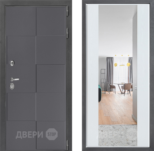 Входная металлическая Дверь Дверной континент ДК-3/606 ФЛЗ-1 Зеркало Белое дерево