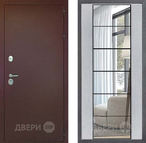 Входная металлическая Дверь Дверной континент Рубикон Медь Дизайн ФЛЗ-2 Зеркало Бетон светлый