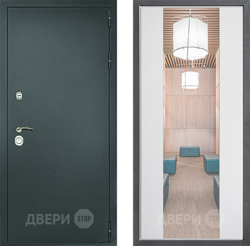 Входная металлическая Дверь Дверной континент Рубикон Серебро Дизайн ФЛЗ-1 Зеркало Белый софт