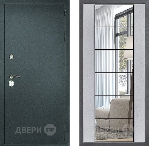 Входная металлическая Дверь Дверной континент Рубикон Серебро Дизайн ФЛЗ-2 Зеркало Бетон светлый