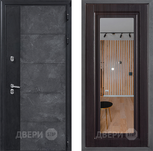 Входная металлическая Дверь Дверной континент ДК-15 Бетон ТЕРМО ФЛЗ Зеркало Венге