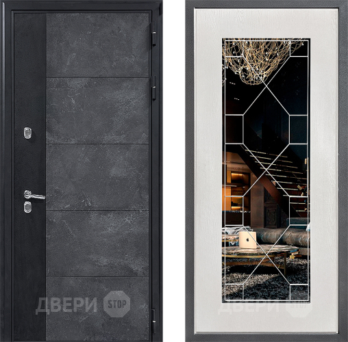 Входная металлическая Дверь Дверной континент ДК-15 Бетон ТЕРМО ФЛ-Тиффани Зеркало Белое дерево
