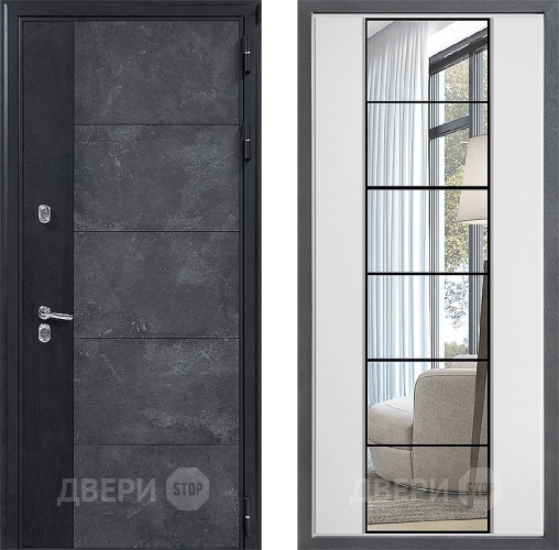 Входная металлическая Дверь Дверной континент ДК-15 Бетон ТЕРМО ФЛЗ-2 Зеркало Белый софт