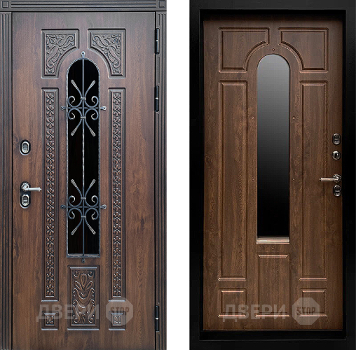 Входная металлическая Дверь Престиж TERMO с терморазрывом Лацио Дуб с окном и ковкой Дуб