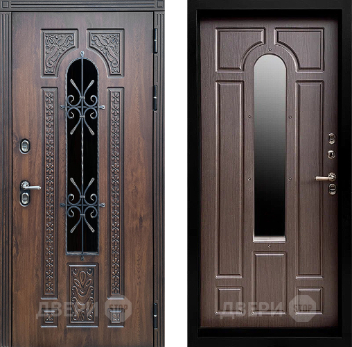 Входная металлическая Дверь Престиж TERMO с терморазрывом Лацио Дуб с окном и ковкой Венге