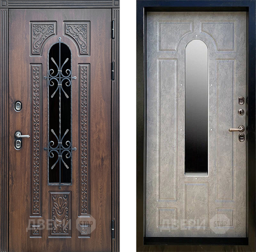 Входная металлическая Дверь Престиж TERMO с терморазрывом Лацио Дуб с окном и ковкой Бетон светлый