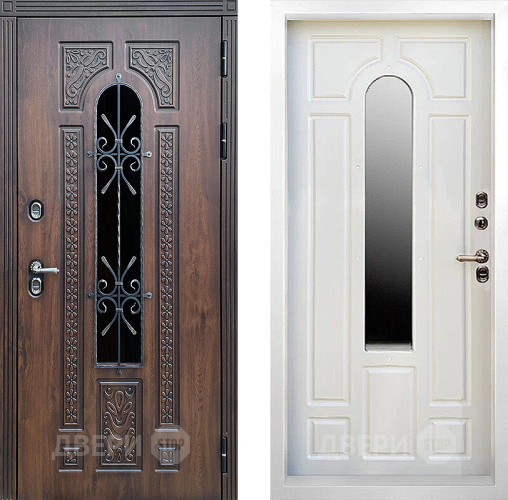Входная металлическая Дверь Престиж TERMO с терморазрывом Лацио Дуб White с окном и ковкой Бежевый мат