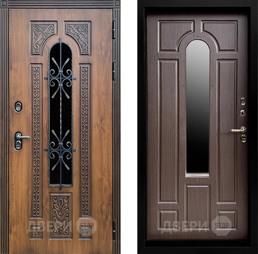 Входная металлическая Дверь Престиж TERMO с терморазрывом Лацио Орех с окном и ковкой Венге