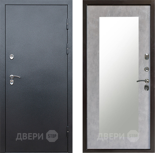 Входная металлическая Дверь Престиж TERMO с терморазрывом Снегирь Серебро Зеркало пастораль Бетон светлый