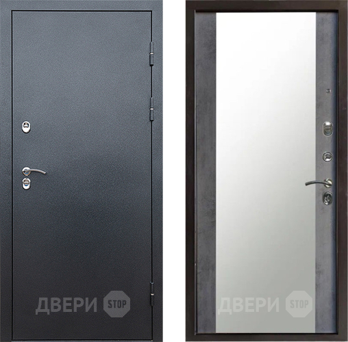 Входная металлическая Дверь Престиж TERMO с терморазрывом Снегирь Серебро Зеркало Бетон темный