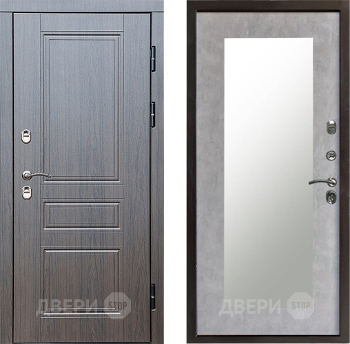 Входная металлическая Дверь Престиж TERMO с терморазрывом Классика Зеркало пастораль Бетон светлый