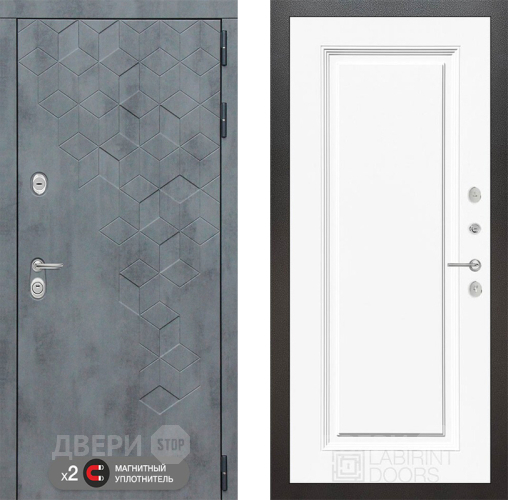 Входная металлическая Дверь Лабиринт (LABIRINT) Бетон 27 Белый (RAL-9003)