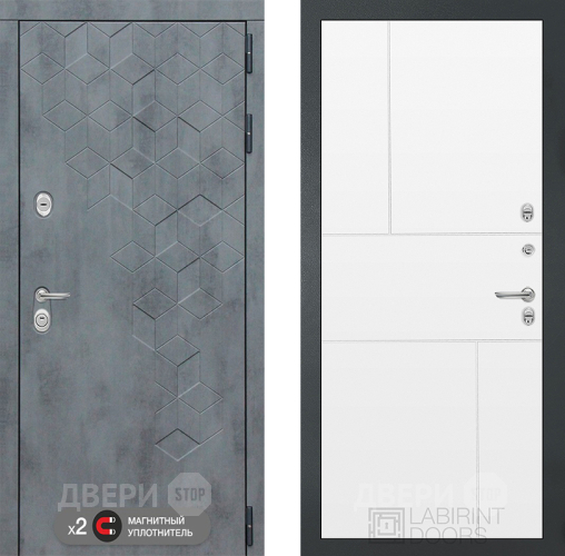 Входная металлическая Дверь Лабиринт (LABIRINT) Бетон 21 Белый софт