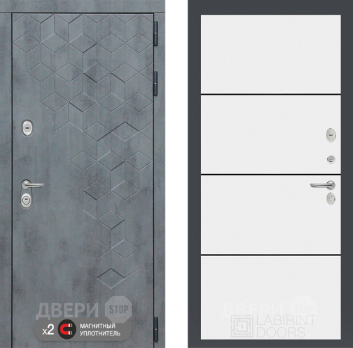 Входная металлическая Дверь Лабиринт (LABIRINT) Бетон 25 Белый софт