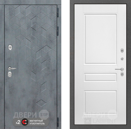 Входная металлическая Дверь Лабиринт (LABIRINT) Бетон 03 Белый софт
