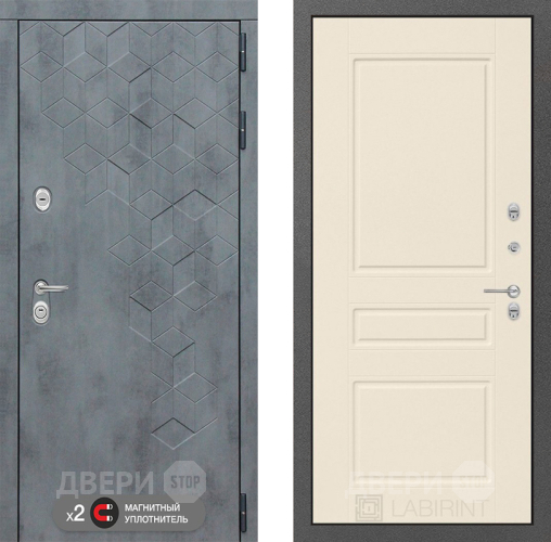 Входная металлическая Дверь Лабиринт (LABIRINT) Бетон 03 Крем софт