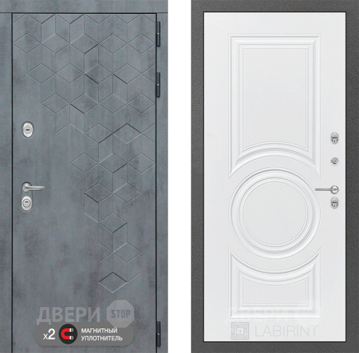 Входная металлическая Дверь Лабиринт (LABIRINT) Бетон 23 Белый софт