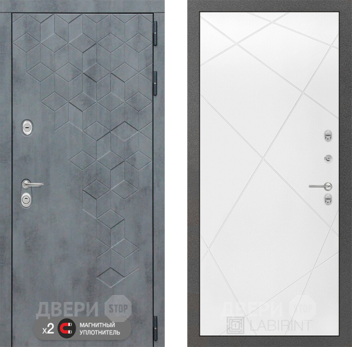 Входная металлическая Дверь Лабиринт (LABIRINT) Бетон 24 Белый софт